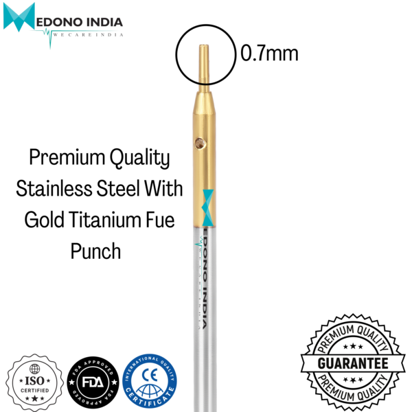 FUE GOLD CYLINDRICAL PUNCH 0.7MM SIZE FOR HAIR TRANSPLANTATION